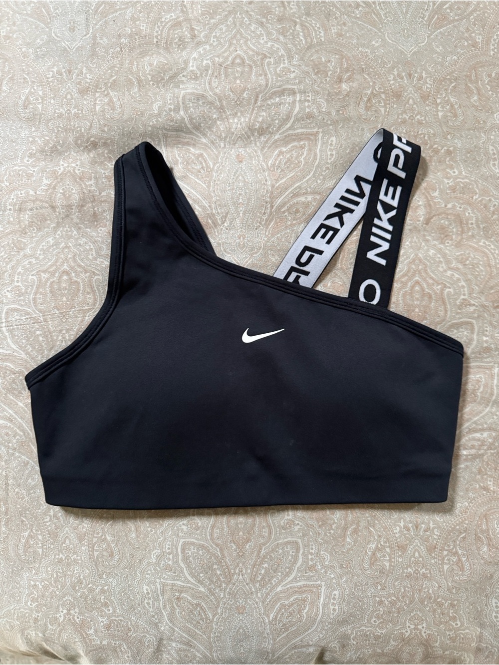 Nike Black One-Shoulder Sports Bra with White Branded Strap